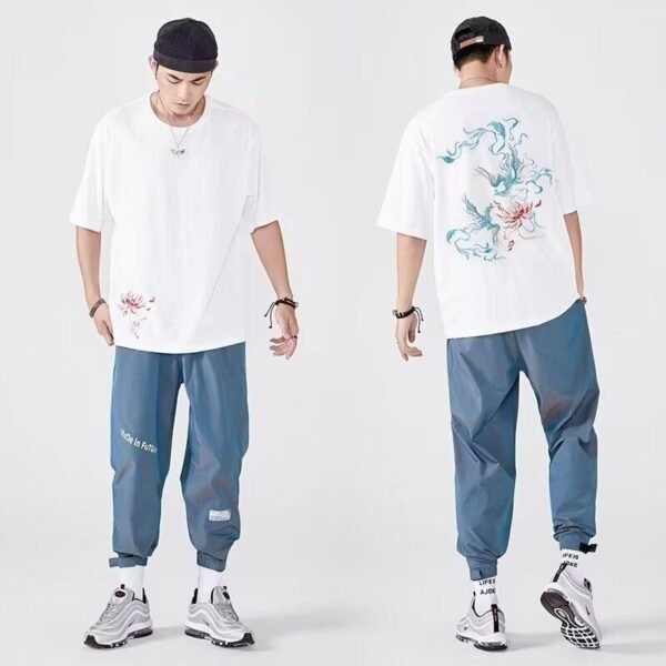 Phoenix Embroidered T-shirt Solid Color Simple Half Sleeve Trendy Short Sleeve Summer New Men's Clothing