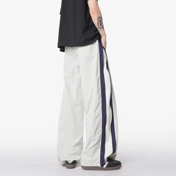 Spliced Stripe Sports Pants Men's  Loose Wide Leg Slim Straight Casual Trousers - Image 4