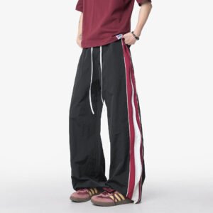 Spliced Stripe Sports Pants Men's  Loose Wide Leg Slim Straight Casual Trousers