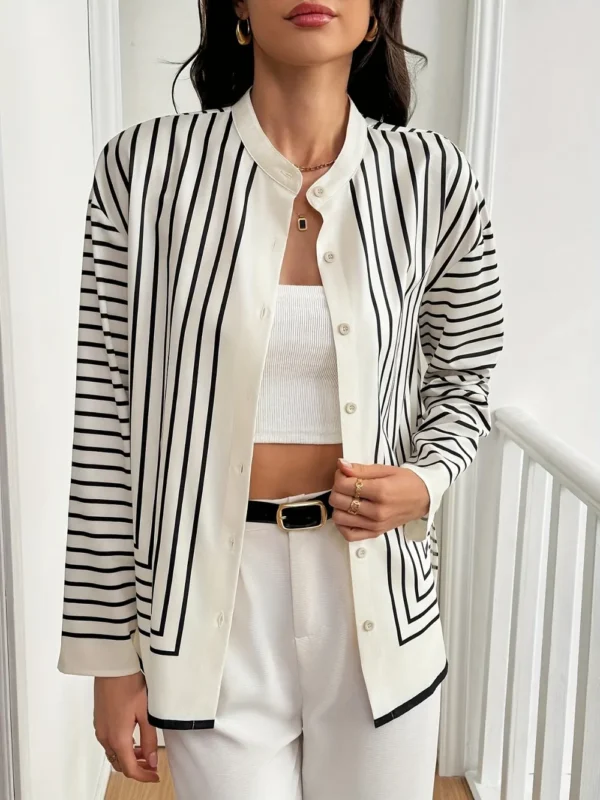 Striped Mock Neck Long Sleeve Shirt - Image 4