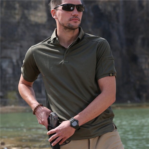 Consul collar short sleeved multifunctional quick drying outdoor men's sports sweat wicking quick drying clothes elastic tactical T-shirt - Image 3