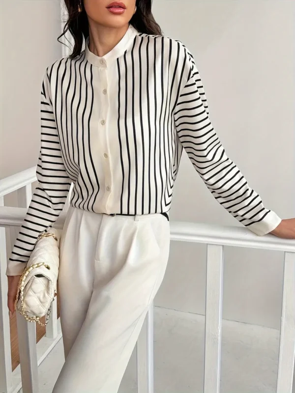 Striped Mock Neck Long Sleeve Shirt - Image 3