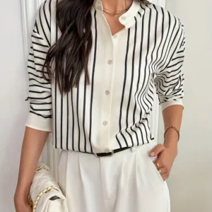 Striped Mock Neck Long Sleeve Shirt