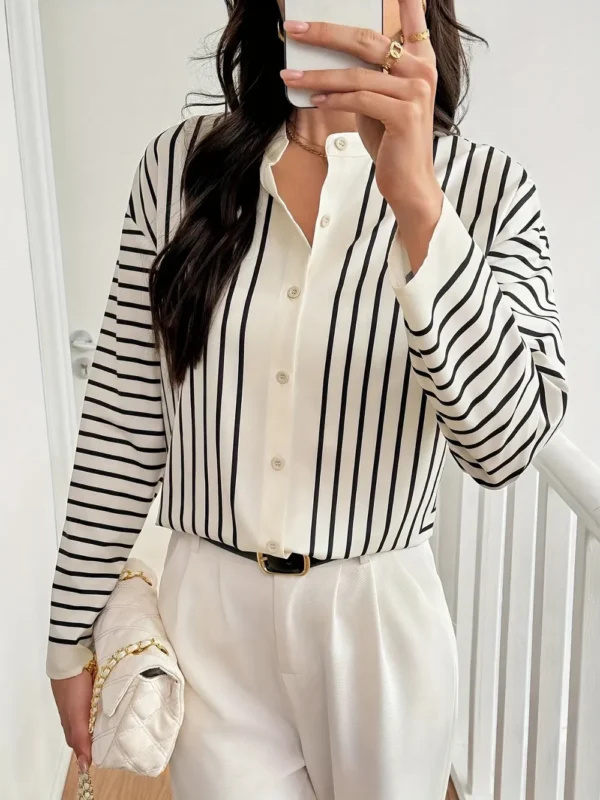 Striped Mock Neck Long Sleeve Shirt - Image 5