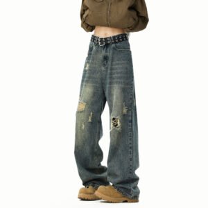 Denim Pants Men's Trendy Loose Straight Leg Jeans Casual Trousers