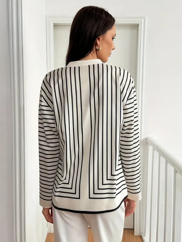 Striped Mock Neck Long Sleeve Shirt - Image 2