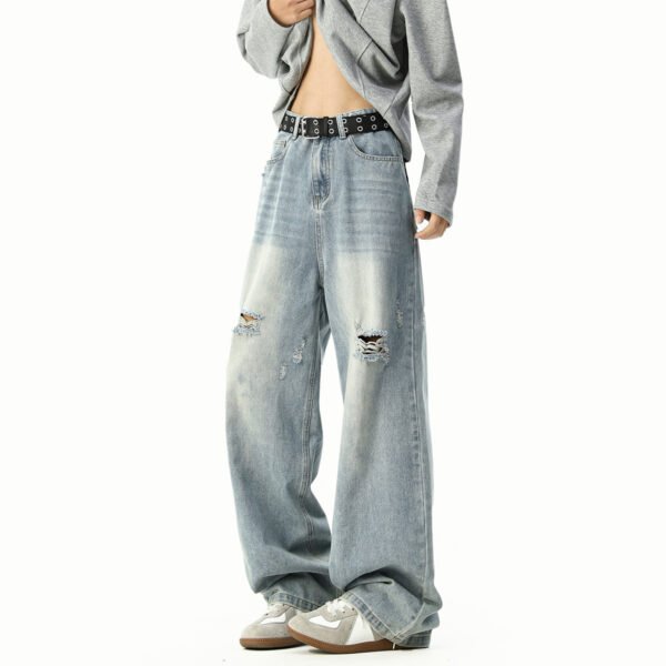 Denim Pants Men's Trendy Loose Straight Leg Jeans Casual Trousers - Image 7