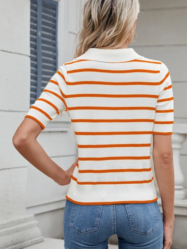 Casual striped knitted sweater with a collar women's top - Image 5