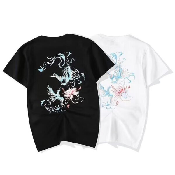 Phoenix Embroidered T-shirt Solid Color Simple Half Sleeve Trendy Short Sleeve Summer New Men's Clothing - Image 4
