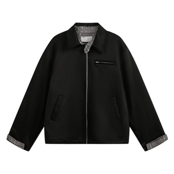 Collar Clean Fit Loose Plaid Splicing Jacket for Men Spring High Street Style - Image 6