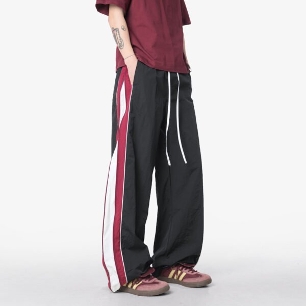 Spliced Stripe Sports Pants Men's  Loose Wide Leg Slim Straight Casual Trousers - Image 2