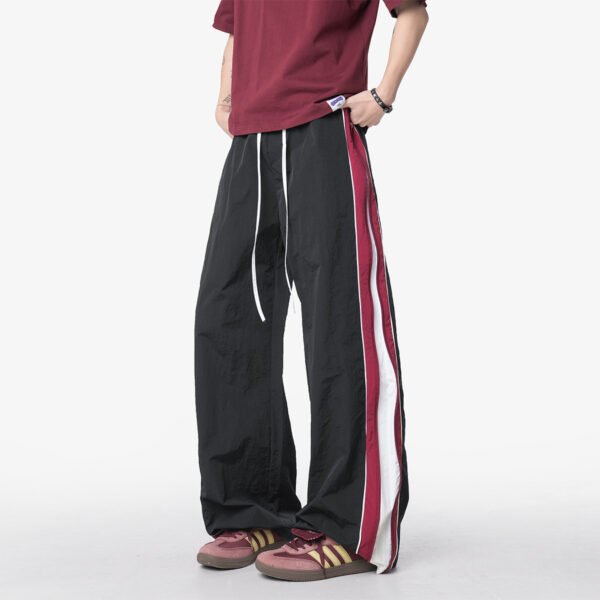 Spliced Stripe Sports Pants Men's  Loose Wide Leg Slim Straight Casual Trousers - Image 6