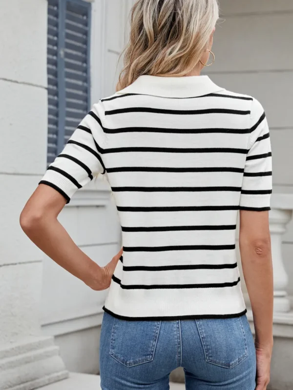 Casual striped knitted sweater with a collar women's top - Image 14