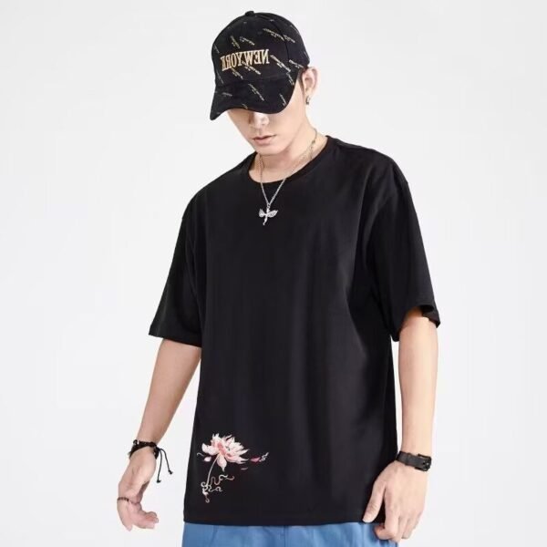 Phoenix Embroidered T-shirt Solid Color Simple Half Sleeve Trendy Short Sleeve Summer New Men's Clothing - Image 3