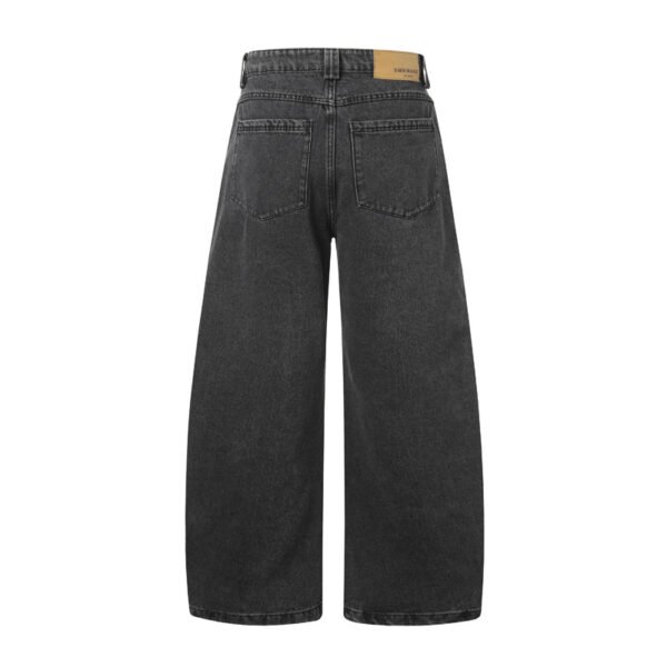 High Street Washed Distressed Deconstructed Rivet Tapered Denim Pants Unisex Loose Design Wide Leg Long Pants - Image 3