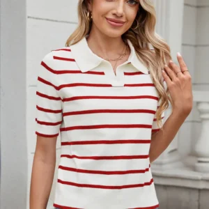 Casual striped knitted sweater with a collar women's top