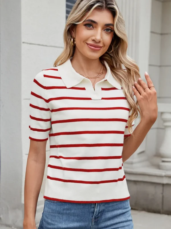 Casual striped knitted sweater with a collar women's top