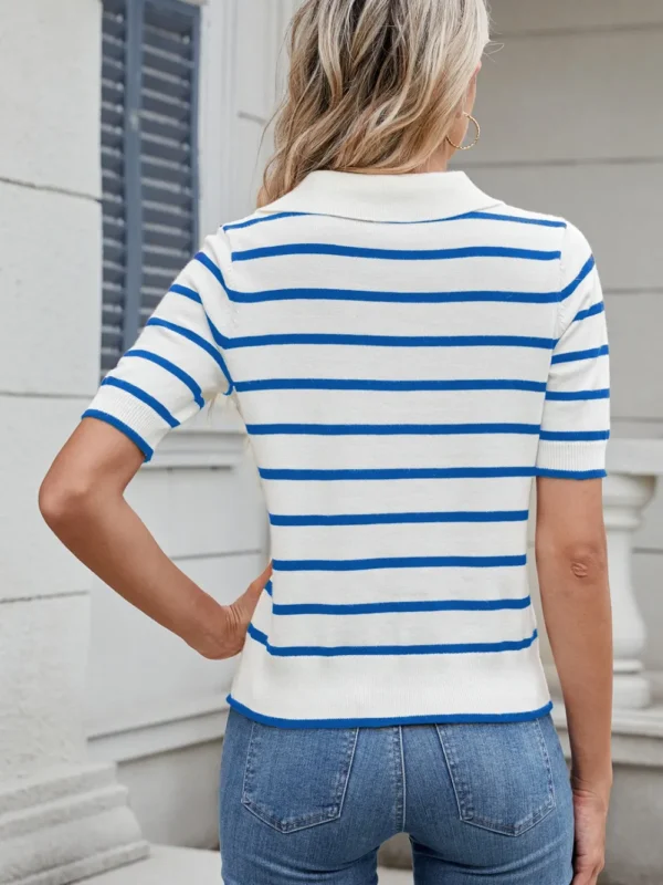 Casual striped knitted sweater with a collar women's top - Image 9