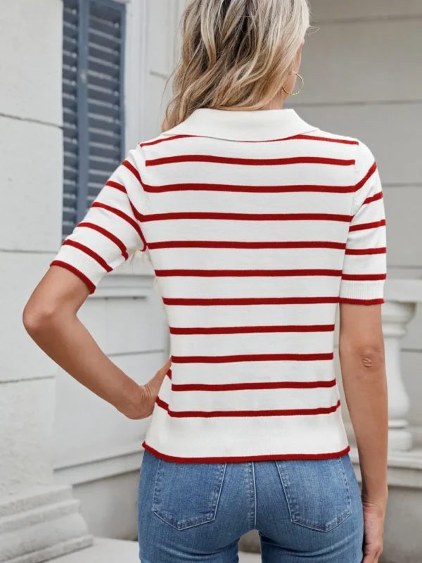 Casual striped knitted sweater with a collar women's top - Image 3