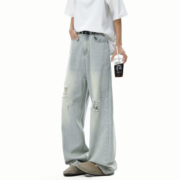 Denim Pants Men's Trendy Loose Straight Leg Jeans Casual Trousers - Image 9