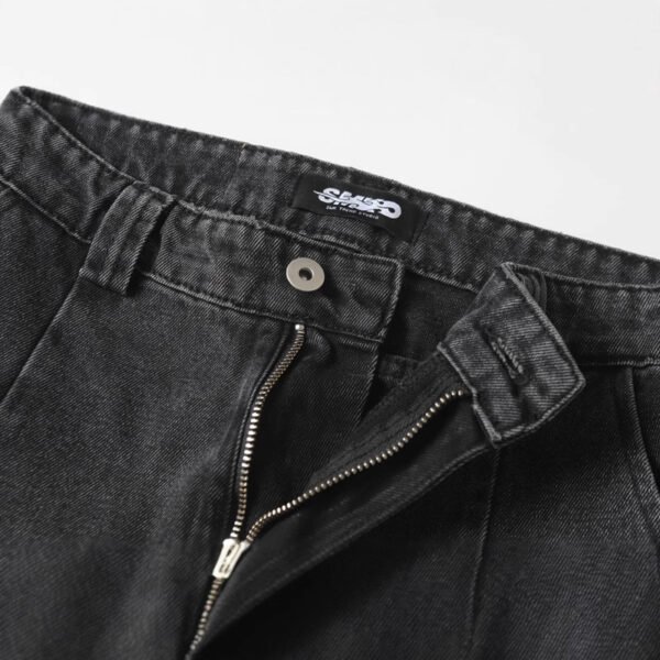 High Street Washed Distressed Deconstructed Rivet Tapered Denim Pants Unisex Loose Design Wide Leg Long Pants - Image 2