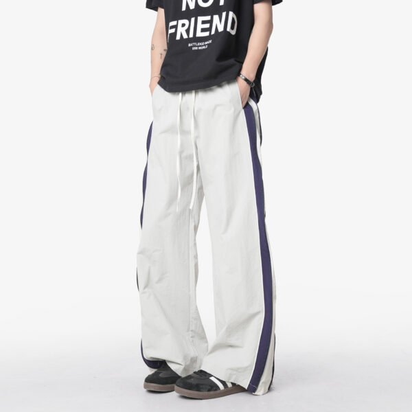 Spliced Stripe Sports Pants Men's  Loose Wide Leg Slim Straight Casual Trousers - Image 3
