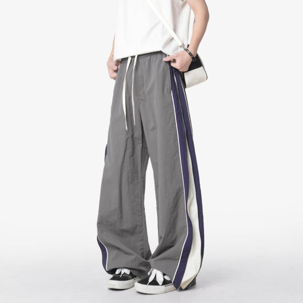 Spliced Stripe Sports Pants Men's  Loose Wide Leg Slim Straight Casual Trousers - Image 5
