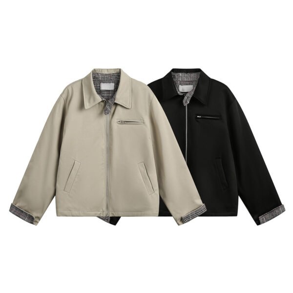 Collar Clean Fit Loose Plaid Splicing Jacket for Men Spring High Street Style - Image 3